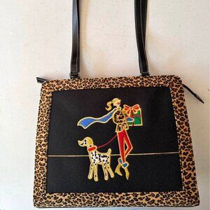 NWOT Rare Mary Frances Vintage Chenille Handbag - Lady Walking Dalmatian